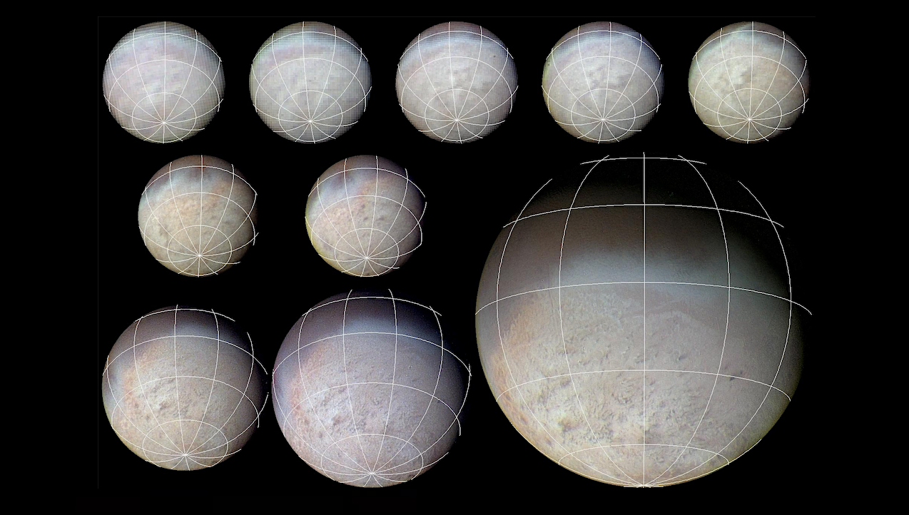This color image from NASA Voyager 2 was reconstructed by making a computer composite of three black and white images taken through red, green, and blue filters. Details on Triton surface unfold dramatically in this sequence of approach images. NASA ID: PIA00329 Larger image