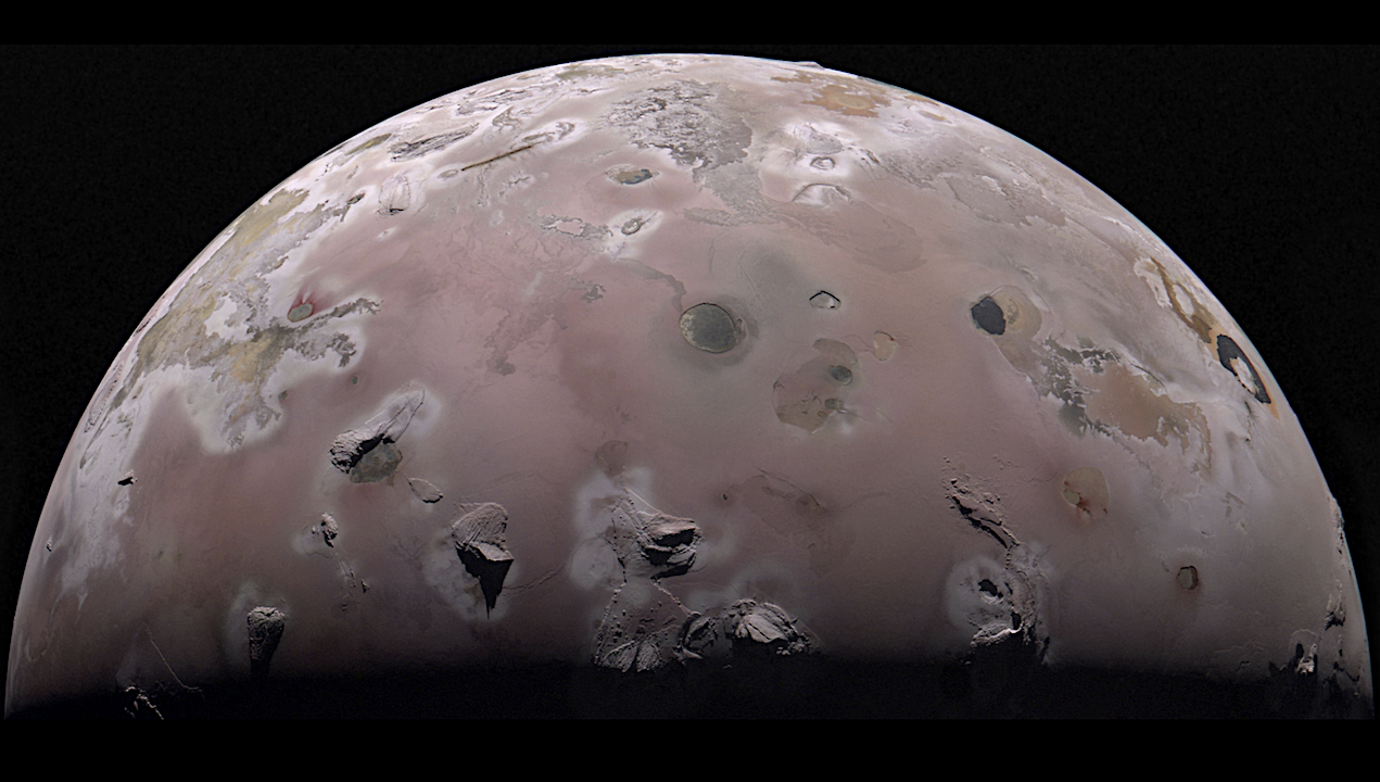 The north polar region of Jupiter’s volcanic moon Io was captured by NASA’s Juno during the spacecraft’s 57th close pass of the gas giant on Dec. 30, 2023. Data from recent flybys is helping scientists understand Io’s interior. Credit: Image data: NASA/JPL-Caltech/SwRI/MSSS Image processing by Gerald Eichstädt