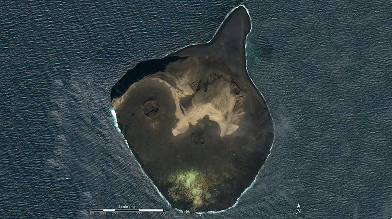 On November 14, 1963, an Icelandic fisherman noticed a plume of smoke rising from the open water. Within a day, Surtsey, a new volcanic island, had formed off the southern coast of Iceland This image was acquired on June 12, 2001, by Space Imaging’s IKONOS satellite. The data are archived by the NASA Scientific Data Purchase. Source