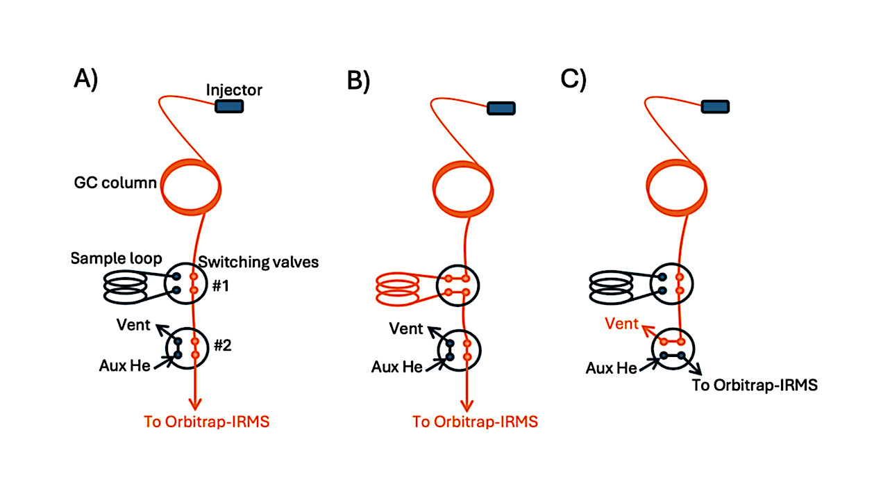 Schematic of the GC-Orbitrap-IRMS instrumental setup: (A) GC–Orbitrap-IRMS mode, (B) the GC–SL–Orbitrap-IRMS mode, and (C) He–MS mode.-- Rapid Communications In Mass Spectrometry (via PubMed)