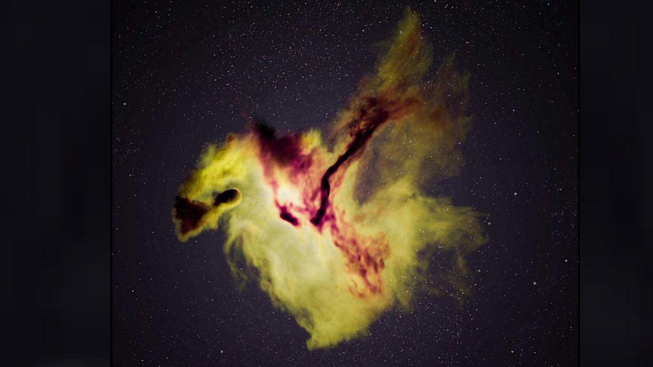 The explosion left behind an interstellar gas-and-dust cloud rich in silicon (gray), sulfur (yellow) and argon (purple). Credit: Keck Observatory/Adam Makarenko