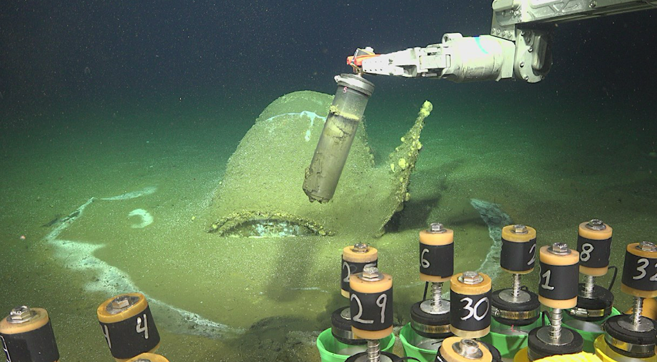 Barrel sampling. ROV recovering a sediment push core. -- PNAS Nexus