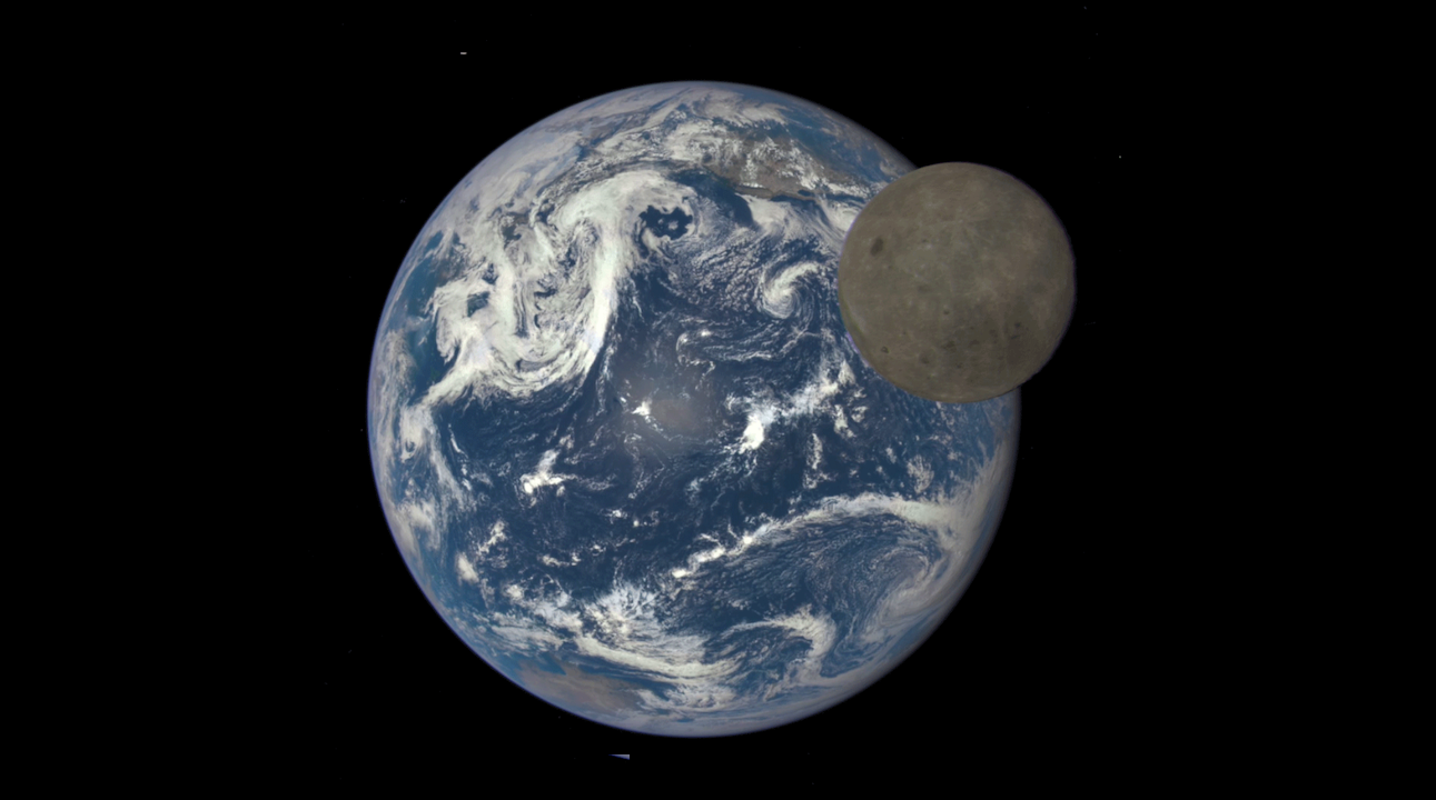 Deep Space Climate Observatory (DSCOVR) satellite's EPIC maintains a constant view of the fully illuminated Earth as it rotates, providing scientific observations of ozone, vegetation, cloud height and aerosols in the atmosphere. About twice a year the camera captures the Moon and Earth together as the orbit of DSCOVR crosses the orbital plane of the Moon. These images were taken between 3:50 p.m. and 8:45 p.m. EDT showing the moon moving over the Pacific Ocean near North America. The North Pole is in the upper left corner of the image. It is in the original orientation as taken by the spacecraft. larger image