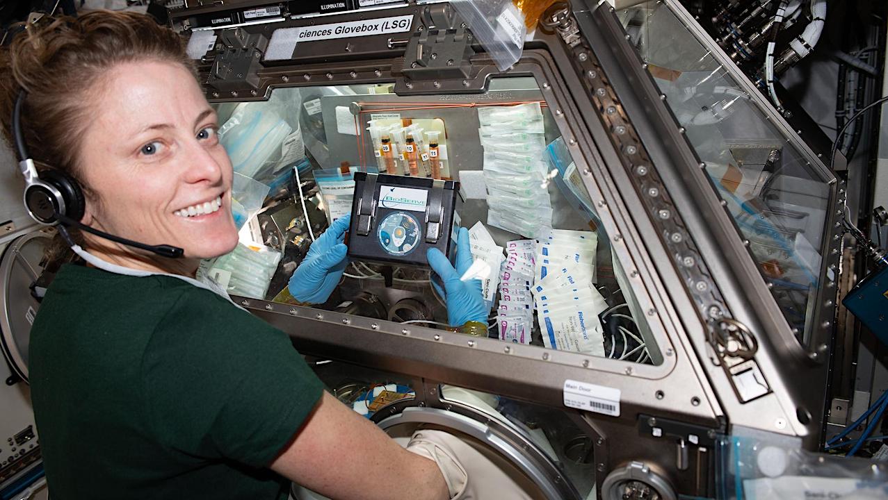 Astronaut Loral O'Hara using the Kibo laboratory module’s Life Science Glovebox — NASA
