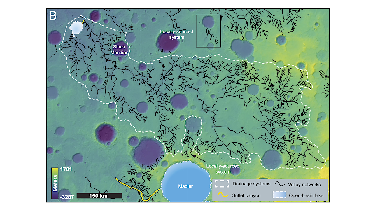 Examples of mapped large drainage systems on Mars