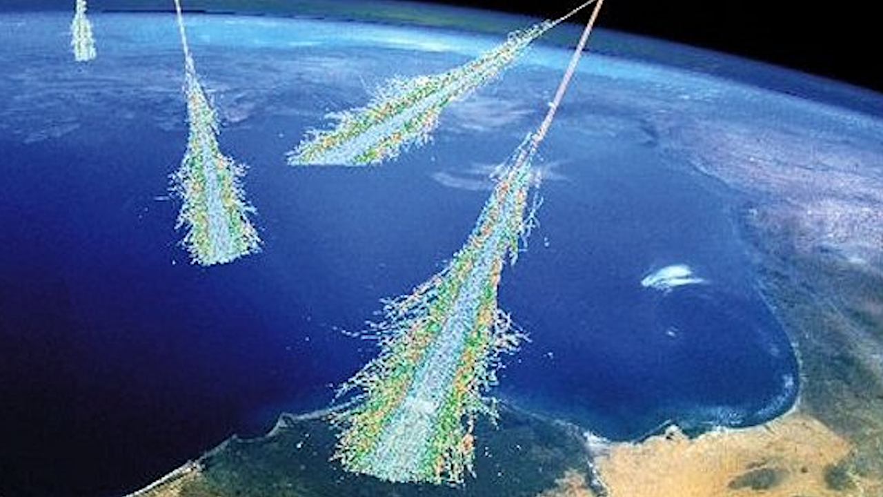 Air showers ensuing from very-high-energy cosmic rays can enter Earth’s atmosphere from multiple directions. Credit: Simon Swordy/NASA