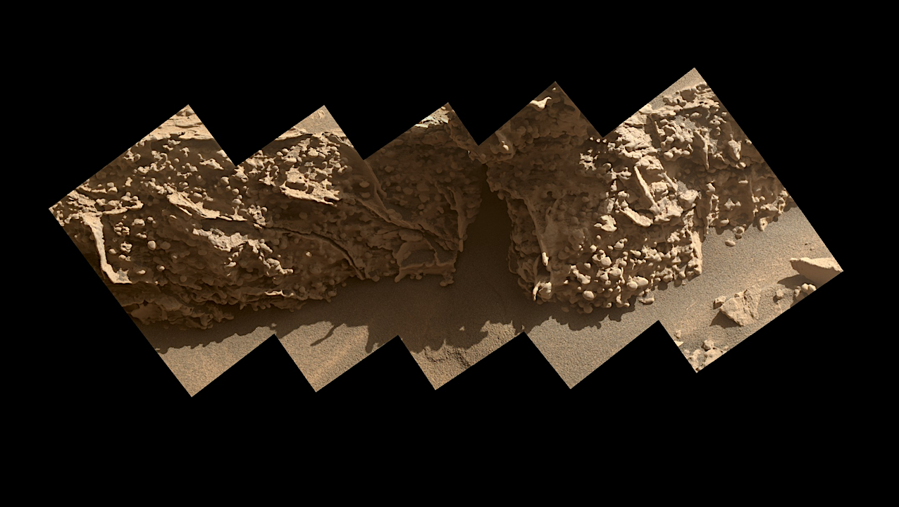 These bumpy nodules were formed by minerals left behind as groundwater was drying out on Mars billions of years ago. NASA’s Curiosity rover captured images of these pea-size features while exploring geologic formations called boxwork on Aug. 21, 2025. Credit: NASA/JPL-Caltech/MSSS